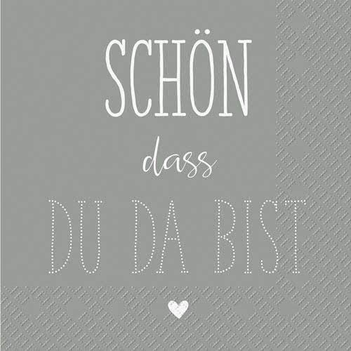 Schöne Servietten mit Spruch - Schön, DASS du da bist - Sparpackung: 100 Stück - 25cmx25cm - Schlichte Tischservietten/Sprücheservietten/Tissueservietten