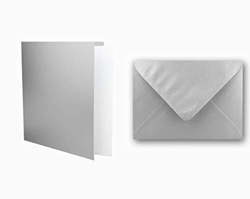 25x Kartenset DIN A6 inkl. Briefumschlägen & extra Einlegeblätter - Blanko Klappkarten in Silber im DIN A6 Format - Karten zum Selbstgestalten für Einladungen und Grüße