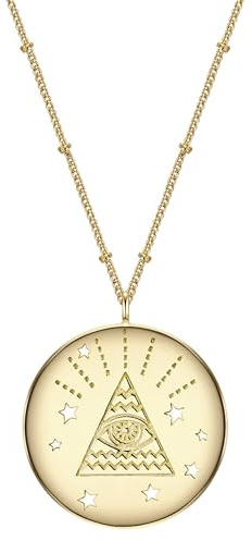 GLANZSTÜCKE MÜNCHEN Damen-Kette mit Anhänger Allsehendes Auge Sterling Silber gelbvergoldet 50 + 5 cm - Silber-Kette mit Symbol