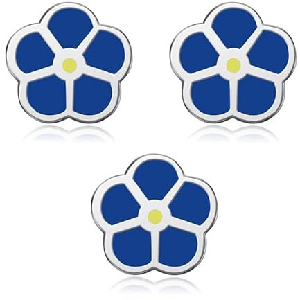 BOBIJOO Jewelry - 3-er set Pins Blaue Blume Gelb Myosotis Knopfloch Freimaurer-Loge anstecker