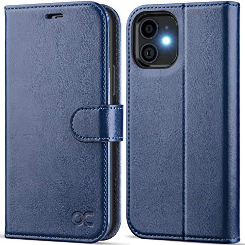 OCASE Handyhülle für iPhone 12 Mini Hülle Blau | Premium PU Leder Standfunktion Kartenfach Magnetverschluss Lederhülle Klapphülle Etui RFID Schutzhülle Case