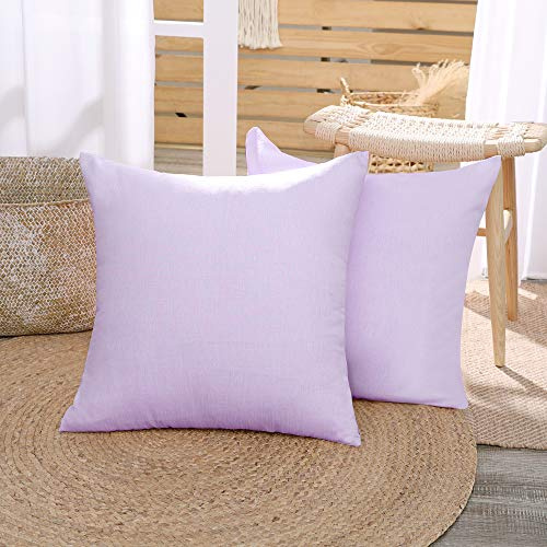 Deconovo Set of 2 Functionl Faux Linen Square Cushion Covers Throw Pillow Covers Plain Cushion Covers for Bedroom Pastel Purple 18x18(45cmx45cm)