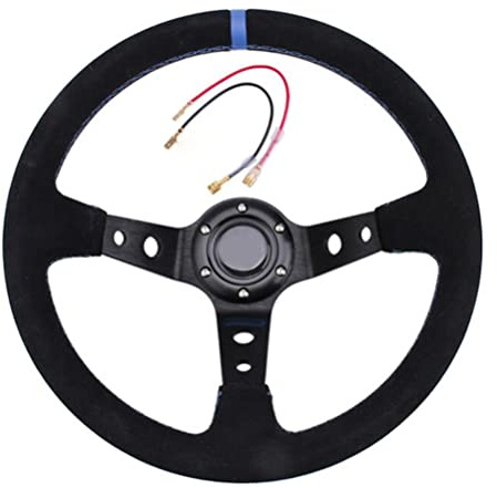 Motorsport Lenkrad, Asudaro Rennlenkräder Auto Sport Racing Drift Lenkrad 6-Loch-Lenkrad, Rallye/Drift/Race/Universal 13-Zoll Lenkrad aus Wildleder mit Hupenknopf Zubehörsatz,Blau