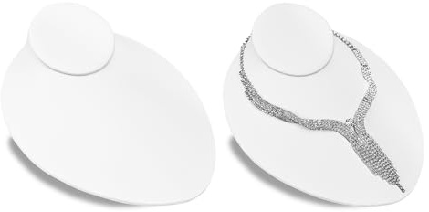 MOOCA Premium Faux Leather Necklace Lay Down Display Stands - Set of 2, Elegant Jewelry Holder, Stand, and Organizer for Necklaces, White Color
