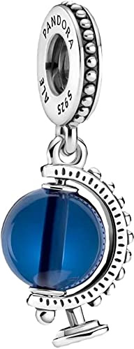 PANDORA Moments 799430C01 Blue Globe Dangle Charm aus Sterling-Silber mit einer dunkelblauen Kristallkugel 8,5x14,2x10,6 mm (T/H/B)