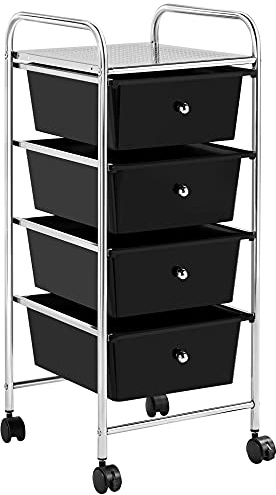 Yaheetech Caissons de Rangement Tour de Rangement chariots à Roulettes avec 4 tiroirs Mobile en Plastique et 1 étagère, Stockage pour Bureau Chambre 32 x 36,5 x 77 cm, Noir