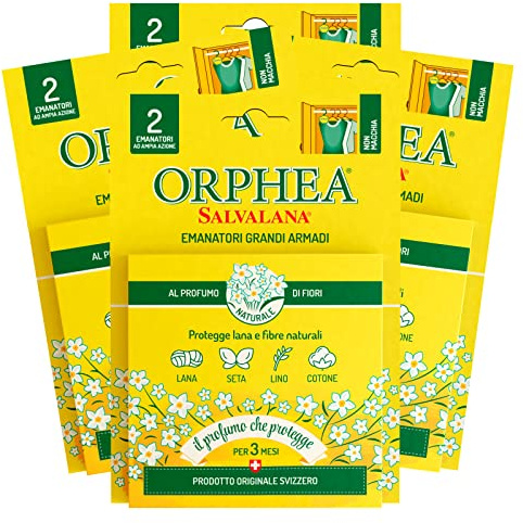 4x Orphea Salvalana Emanatori Grandi Armadi Protegge Lana e Fibre Naturali al Profumo di Fiori - 4 Confezioni da 2 Emanatori Ognuna