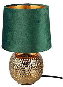 Tischleuchte mit Keramikfuß Gold und Samtschirm Grün, Höhe 26cm