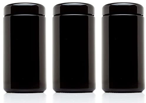 (6-Pack) 400ml Wide Mouth Ultraviolet Glass Jar with Black Screw Top Lid - Airtight |Smell Proof | Leak Proof | UV Storage Container | Refillable Canister