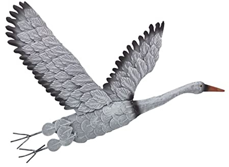 BURI Wandfigur Kranich Metall 46x33 cm Wanddeko Garten Wetterfest Außendeko | BURI Wandskulptur mit Tiermotiv für Balkon, Terrasse sowie Innen- und Außenbereich als langlebige Wanddekoration