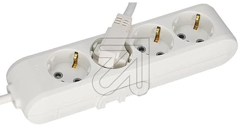 Ciabatta multipla con protezione per bambini e supporto da parete + certificato VDE (diversi modelli, colori e lunghezze a scelta) (4 x 1,5 m, bianco)