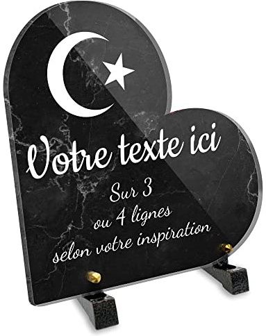 OCAP-FUNERAIRE.COM Targa a forma di cuore personalizzabile in plexiglass, motivo islam, varie dimensioni, spessore 6 mm, personalizzata su varie linee, 20 x 20 cm