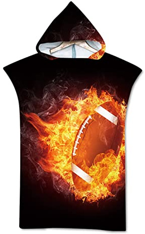 Highdi Surf Poncho Handtuch, Wasser Flamme Ball Muster Badeponcho Erwachsene Mikrofaser Damen/Herren Handtuch mit Kapuze Umziehhilfe Poncho Handtuch Schnelltrocknend Strandtuch (Rugby 2)