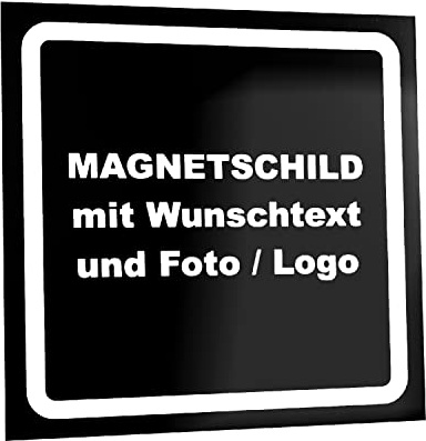 Kiwistar Magnetschild personalisiert - mit Wunschtext Foto und Logo bedruckt - Fahrzeugmagnet für Auto KFZ LKW Transporter Wohnmobil (schwarz, 10x10 cm)