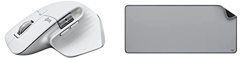 Logitech MX Master 3S - Mouse Wireless ad Alte Prestazioni, Scorrimento Ultraveloce, Ergo, 8K DPI, Grigio chiaro & Desk Mat - Studio Series, Multifunzione, Tappetino per Mouse Esteso - Grigio