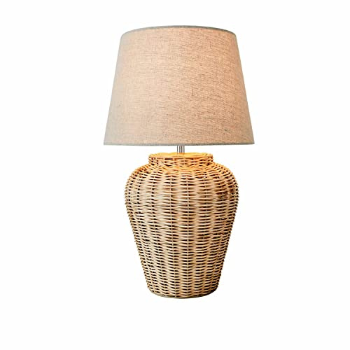 LOBERON Tischlampe Ernée, beige | von Hand Gefertigt, Eleganter Look, Warmes & Gedämpftes Licht, Tischleuchte, Wohn-Accessoire, Eisen, Rattan, Leinen