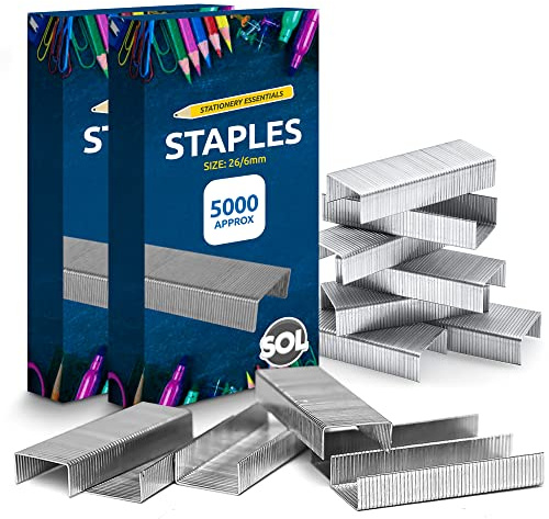 SOL 10,000pk Staples for Multipurpose Use, Staples 26/6 Standard Size, Durable Steel, Anti-Jam Design, Compatible with Standard Staplers, Ideal for Office, Home & School Use, Perfect for Binding Paper