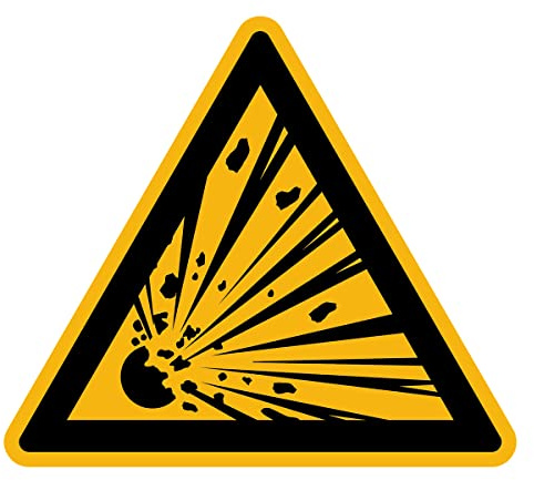 Aufkleber Gefahr Warnung NF ISO 7010 - Selbstklebende Plastifizierte Dreiecksplatte Wasser- und UV-beständig - Explosive Materialien - 10x10 cm | Gefahrenschilder/Warnhinweis NF ISO7010, vorgeschnittener, wasserfester Aufkleber, blasenfrei, dreieckiges Format