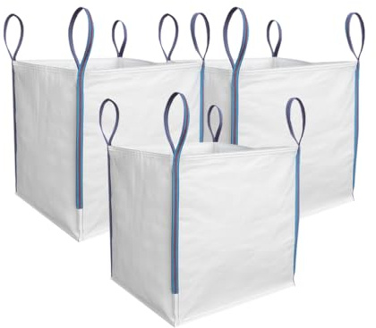 TGL PACKAGING 3 Pieces 85x85x85cm 1 Tonne Builders Bulk Bag – Heavy Duty FIBC Sack with 4 Lifting Handles, UV Protected Recyclable Woven Polypropylene Bag for Garden Waste, Rubble, Sand, Aggregates