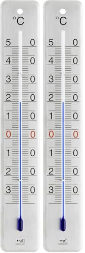 TFA Dostmann Analoges Innen-Außen-Thermometer, Edelstahl gebürstet, L45 x B9 x H280 mm (Packung mit 2)