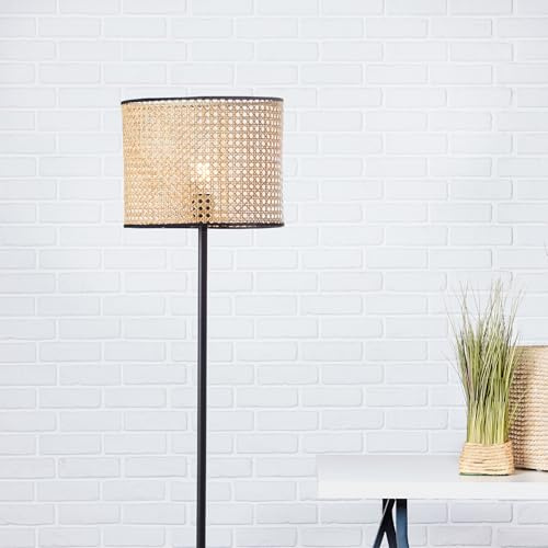 Lightbox Stehlampe Rattanschirm, Holz & Metall, Fußschalter, Lampe | Natürliche Standlampe fürs Wohnzimmer, Schlafzimmer und den Flur, gemütliche Leuchte fürs Zuhause
