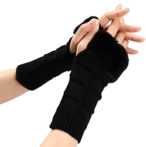 Handschuhe Fingerlose Armwärmer Fäustling mit Daumenloch Stricken Halb Fingerlose Handstulpen Fingerlose Handwärmer