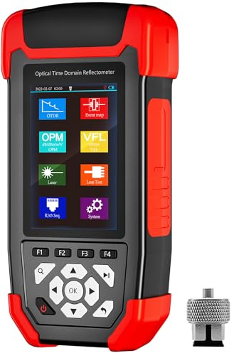 OTDR Fiber Optic Tester SM 1310/1550nm 24dB/22dB, Multi-Function Tester OPM/OLS/RJ45 Test/Event Map/VFL Test Rang 10m-60Km Compatible with SC FC ST APC Adapters for Fiber Optic Testing
