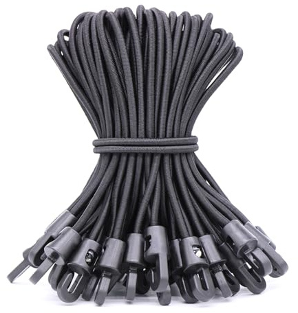 LOOGI Bungee Cords with Hooks 12 Pcs 6 Inch Elastic Bungee Ropes with Hooks - Short Tarpaulin Hooks - Small Bungee Rope (12, Black, 6 Inch)