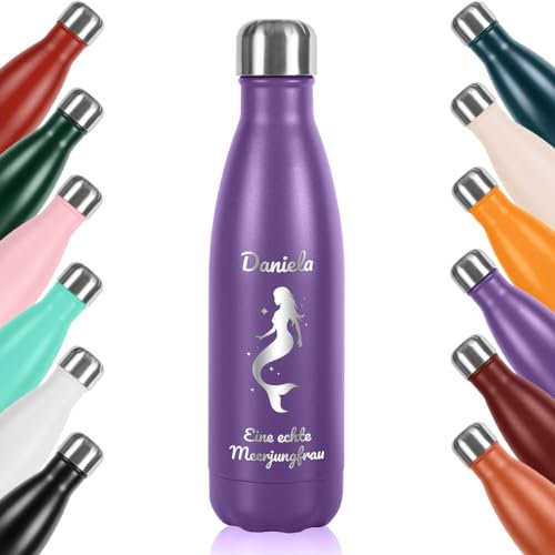 polar-effekt Trinkflasche Edelstahl 500 ml lila für Kinder mit Gravur - isolierte Thermosflasche - ideal für Schule und Sport