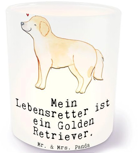 Mr. & Mrs. Panda Kerze Golden Retriever Lebensretter - Geschenk, Teelichtglas, Windlicht Kerze, Welpe, Kerzenglas, Windlicht Dekorieren, Hunderasse,