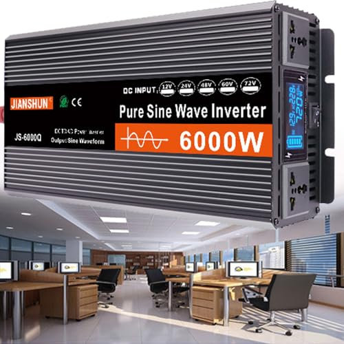 3000W-6000W Inversor 12V 24V 48V 60V A AC 110V /220 V Onda Pura Transformador de Corriente Power Inverter de Voltaje con a,Pantalla LCD,para Coche Placa Solar,3000W-60VTO220V