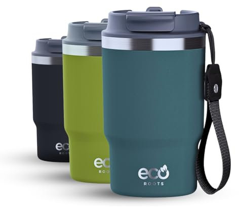 ECOROOTS Thunder - Vaso Térmico 470 ml I Taza para Llevar y Bebidas Frías | Termo Café Acero Inox. Sin BPA | Antigoteo, Aislamiento al Vacío | Travel Mug para Oficina, Gym y Viajes (AZUL MIDNIGHT)