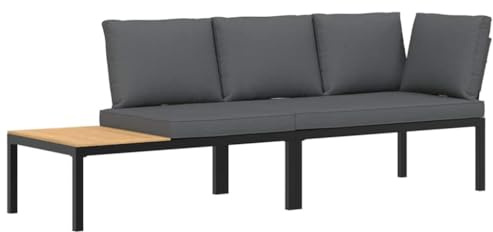 vidaXL Garten Sofa Garnitur 2-TLG., Gartenmöbel Set mit Kissen, Sitzgruppe für Garten Terrasse, Gartenbank Lounge Modular, Schwarz Aluminium