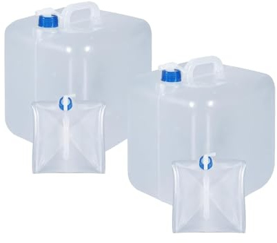 UMETASS Zusammenklappbarer Wasserbehälter mit Zapfhahn, Faltbare Würfel-Wasserkrüge, Tragbarer Wasserspeicher für Outdoor-Camping und Wandern (2Stück, 10L)