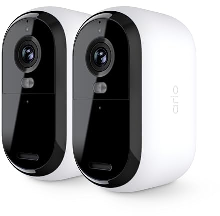 arlo Essential Outdoor HD Security Camera (2nd Generation) – 2 Pack – 1080p HD Video, Outdoor & Indoor Wireless Camera, Integrated Spotlight, Color Night Vision, DIY Setup, White – VMC2250​