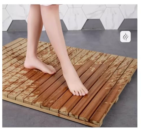 QWEASDF Bambus Badematte, holzmatte outdoorholzmatte Bad, rutschfeste Duschmatte für Badewanne, Dusche, Sauna, Indoor & Outdoor, Natur,für Spa zu Hause Oder im Freien(W80xL80cm/W31xL31in)
