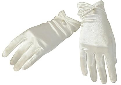 JEWEDECO 1 Paar Satin Weiße Handschuhe Elegant Satinhandschuhe Damen Kurze Für Abendkleid Hochzeit