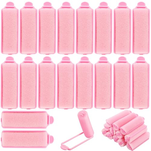 28PCS Pink Soft Sponge Foam Heatless Hair Curlers, Overnight No Heat Hair Rollers for Medium Short Hair, Damage-Free DIY Hair Styling Tools for Women Girls