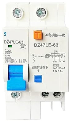 UDAMX Disjoncteur de Fuite Miniature DZ47LE-63 for Chauffe-Eau électrique Domestique, Protection Anti-Choc 1P + N 32A 50A 63A MCB(20A)