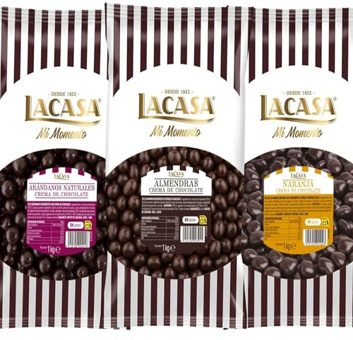 Lacasa Pack 3kg de bolas: Almendra con chocolate Negro, de naranja con chocolate Negro,Arándanos con chocolate Negro