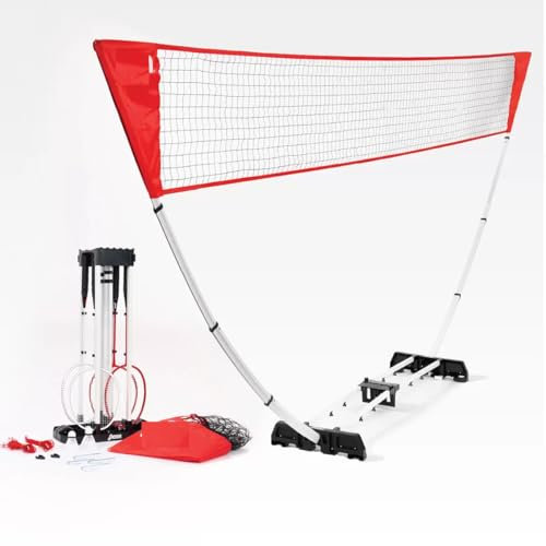 Pen Premium Badminton-Set mit 4 Schlägern und 2 Federbällen, schnelle und einfache Einrichtung, robuste Stahlkonstruktion, offizielle Größe, Netz-Set NAEM