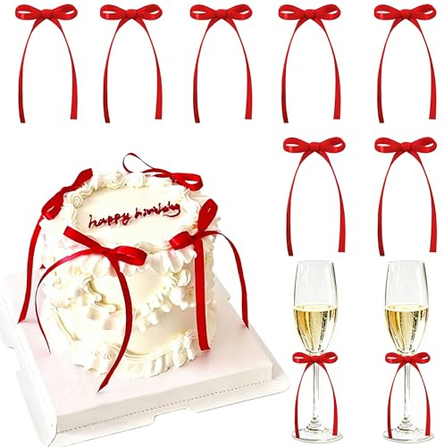 Blumomon 40Pcs Red Bowknot Cake Toppers Bow Cake Decorations Picks Baby Shower Cake Decorations for Kids Birthday Wedding Party Wedding Anniversary Retirement Cake Decorations Supplies