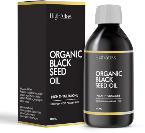 Organic Black Seed Oil 200ml, Cold Pressed, Nigella Sativa Black Cumin Seed Oil with High Thymoquinone, Omega Rich for Hair, Skin, Joints, Immunity – Non GMO, Vegan, Kalonji