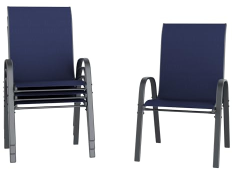 Amopatio Juego de 4 sillas de jardín apilables, con respaldo alto, de textileno y estructura de metal, sillas de terraza, sillas de balcón con reposabrazos, resistentes a la intemperie, 60 x 72 x 96