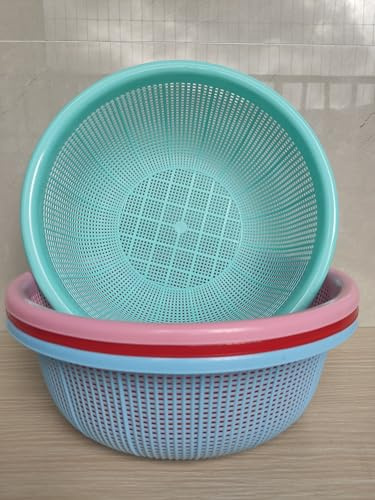 4 pcs Plastic Wash Basket Round Perforated Colander Wash Vegetables and Fruits Drain Cooked Pasta Kitchen Essentials Food Strainer Basket Strainer Kitchen Blue pink green red