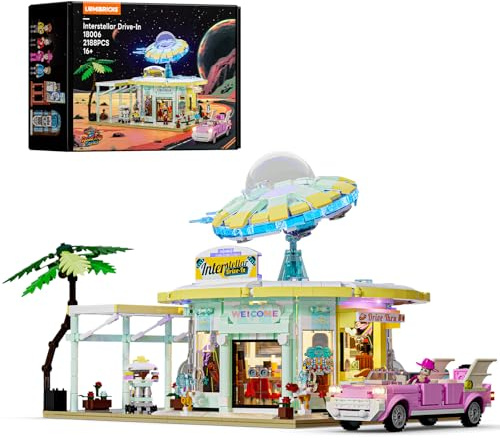 Lumibricks Interstellar Drive-In – Restaurante retrofuturista en Forma de platillo Volante con Luces LED, 2188 Piezas, Modelo de colección para Adultos, Regalo & decoración