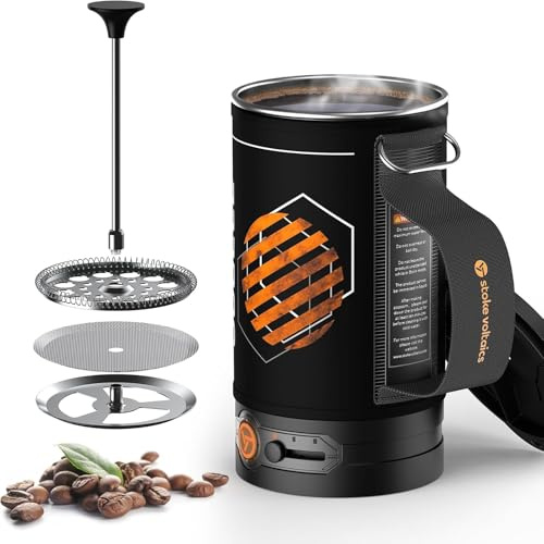 STOKE VOLTAICS Elektrische French Press Kaffeebereiter 500ml, 2-in-1-Design zum Wasserkochen & Kaffeepressen, 500W Kaffeepresse für Camping, Reisen und Büro, Edelstahl