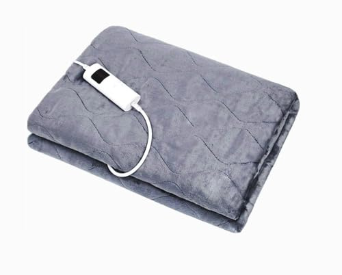 HomeTronix Luxurious Electric Heated Throw Double Blanket – Grey Fleece, 160 x 130cm, 6 Heat Settings, LED Controller, Auto Shut-Off, Energy Efficient, Cozy Sofa & Bed Blanket
