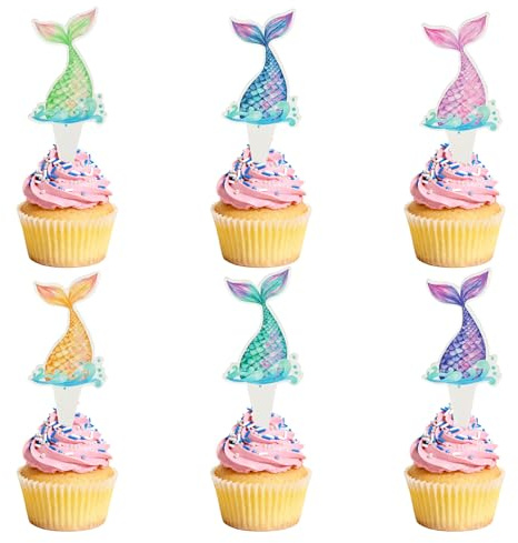 Tortendeko Meerjungfrau, 36 Stück Meerjungfrau Cupcake Topper, Kuchen Deko Mermaid für Geburtstagstorte Kindergeburtstag Hochzeit Mermaid Thema Party (Ozean-1)