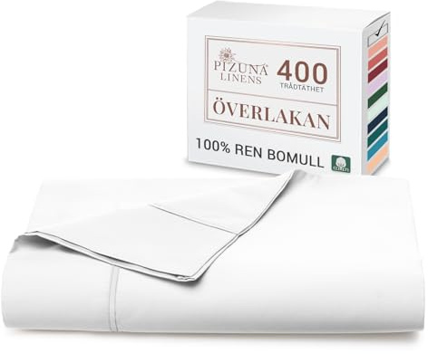 Pizuna Platt Lakan kylande Bomull 400 trådtäthet 100% Långstaplad Kammad Bomull Platta säng lakan Mjuk Sateenväv Andningsbart hotellkvalitet enkel lakan 270x310 cm, Vita